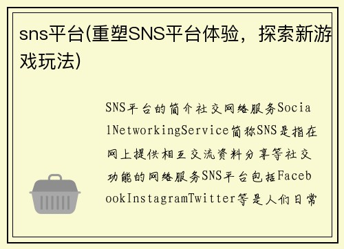 sns平台(重塑SNS平台体验，探索新游戏玩法)